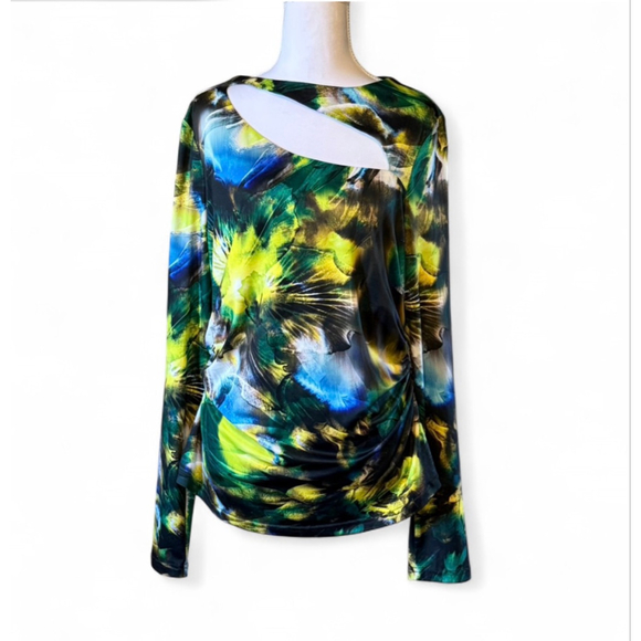 KAREN MILLEN Tops - Karen Millen Abstract Cutout Top Size L Ruched Stretch Statement
